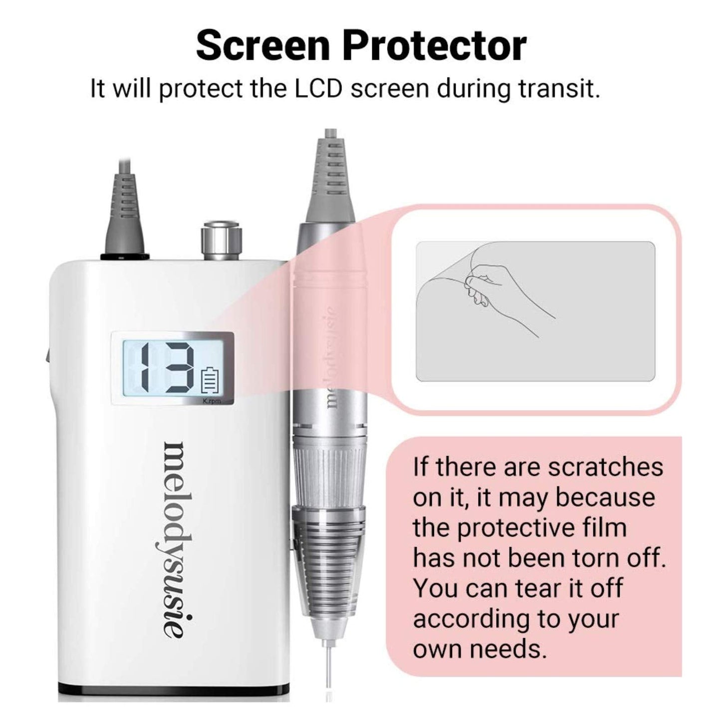 MelodySusie Professional Rechargeable 30000 rpm Nail Drill with Acrylic Nail Clipper Cutter, Portable E-File with Long Life Battery, Electric Tool for Acrylic Nail Natural Extension Poly Nail Gel, Hig