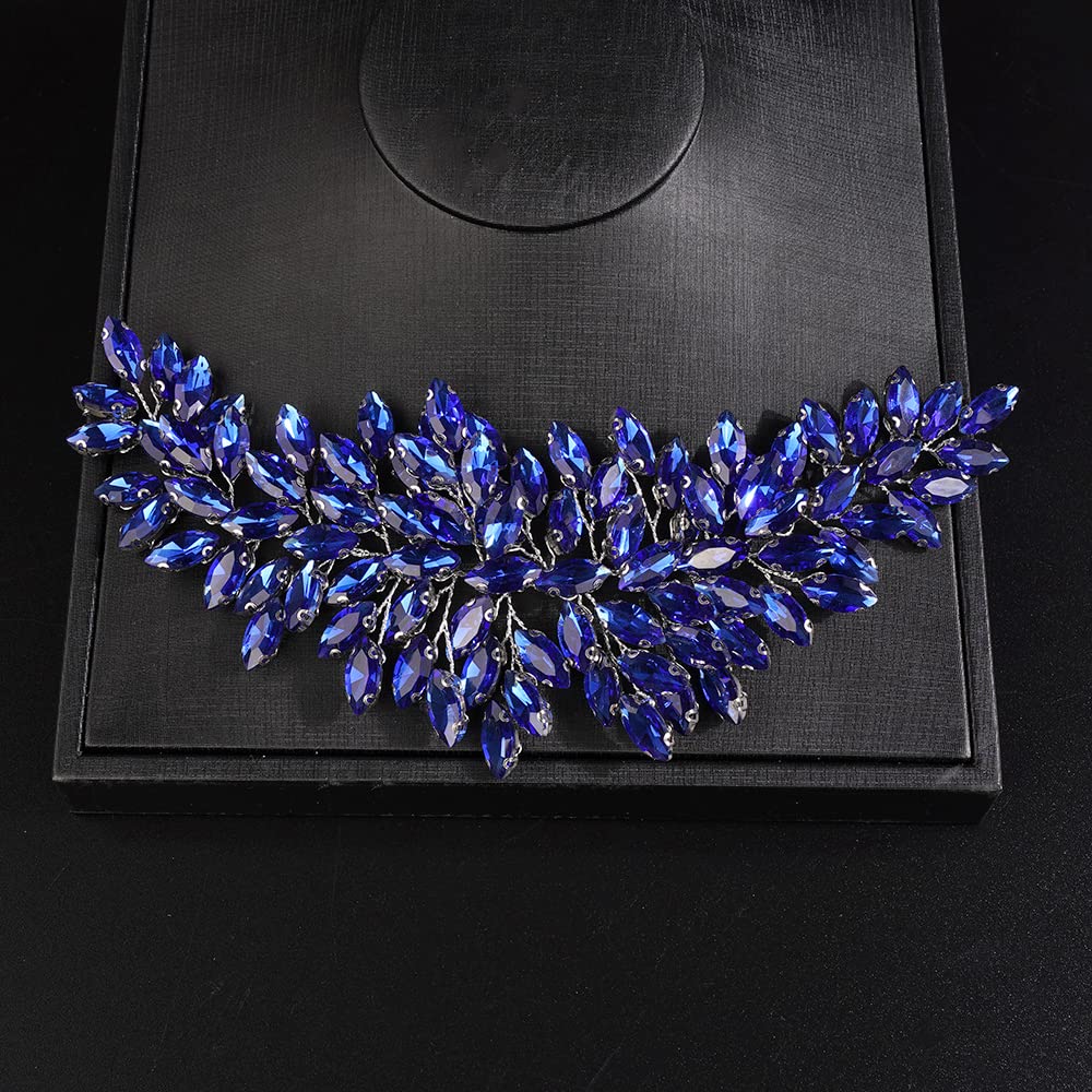 JWICOS Bridal Headband Crystal Wedding Hair Vine Wedding Headpieces for Bride Wedding Hair Accessories for Women and Girls (Blue)