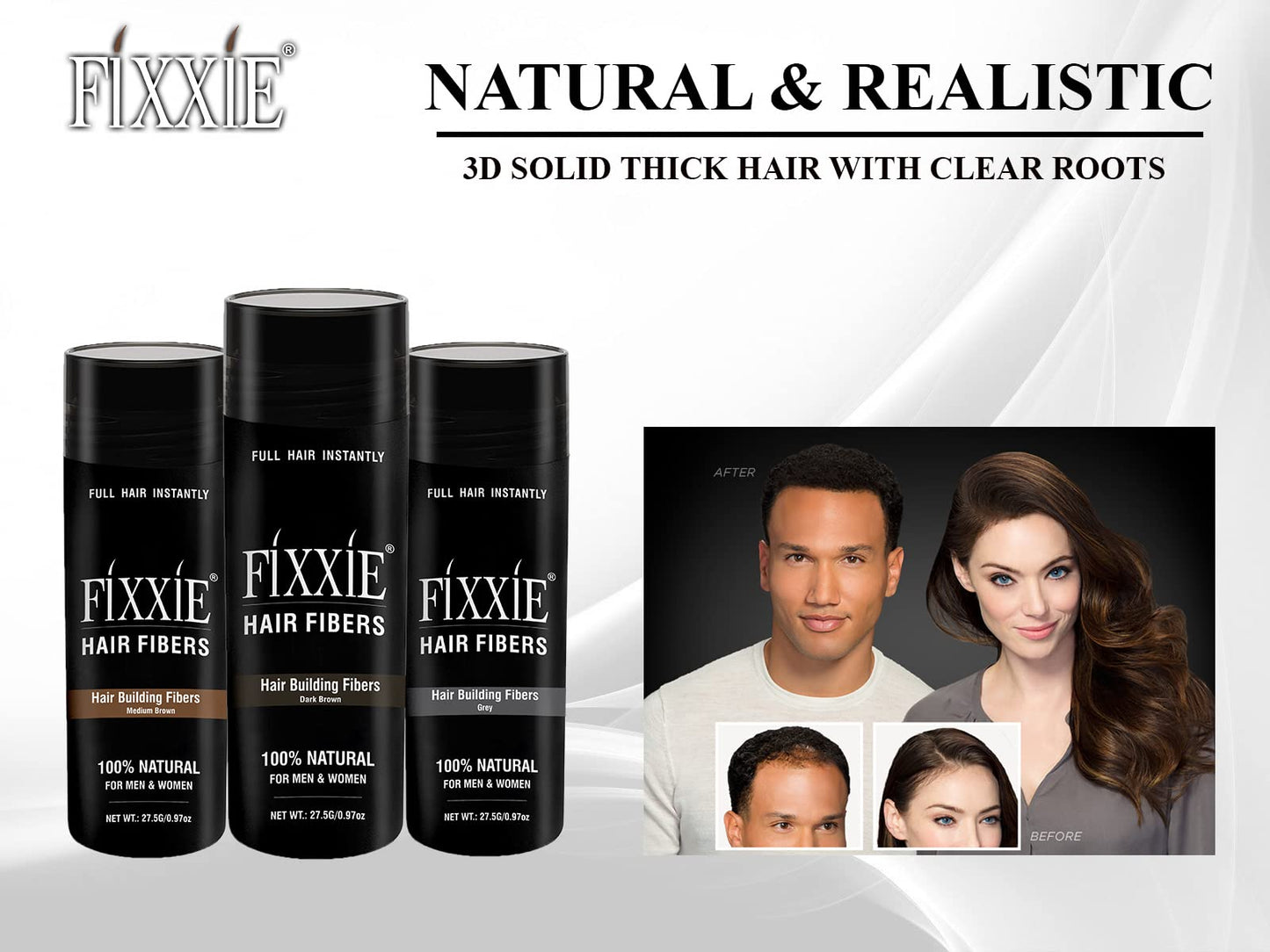 FIXXIE Hair Fibers MEDIUM BROWN for Thinning Hair 27.5g Bottle, Hair Fibre Concealer for Hair Loss for Men and Women, Naturally Thicker Looking Hair with Keratin Hair Fibres