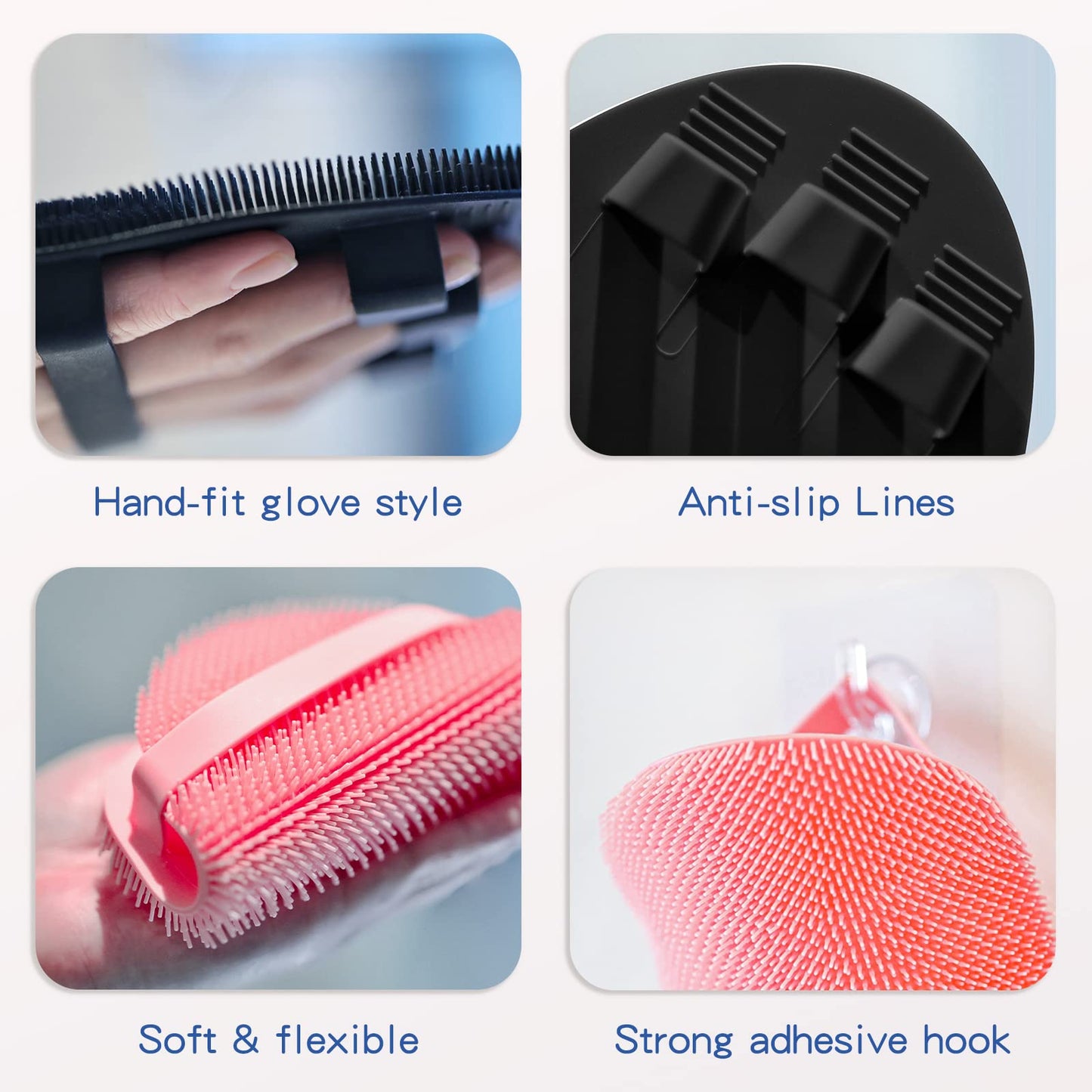 Manmihealth Silicone Hair Scalp Massager & Soft Bath Glove Set 2 PCS, Extra-large Shampoo Scalp Brush with Body & Face Scrubber for All Hair Skin Types with a Free Silicone Strap&Hook Style 2(Black*2)