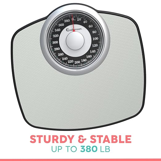 Adamson A25 Scales for Body Weight - Up to 400 LB - 5.3" Dial on 12.4" x 10.2" Platform - Anti-Skid Rubber Surface - High Precision Bathroom Scale Analog - Durable with 20-Year Assurance - Grey