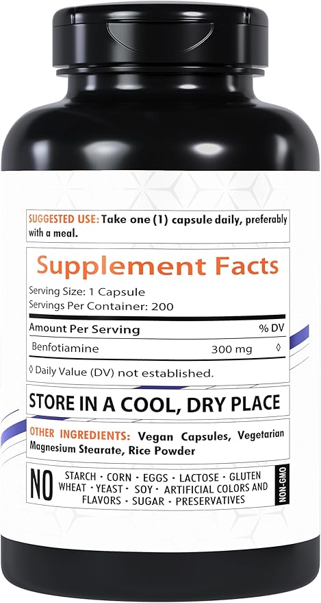 Benfotiamine 300mg | 200 Capsules | Fat Soluble Thiamine Vitamin B1 | Supports Overall Health | Non-GMO | Gluten Free (2-Pack)