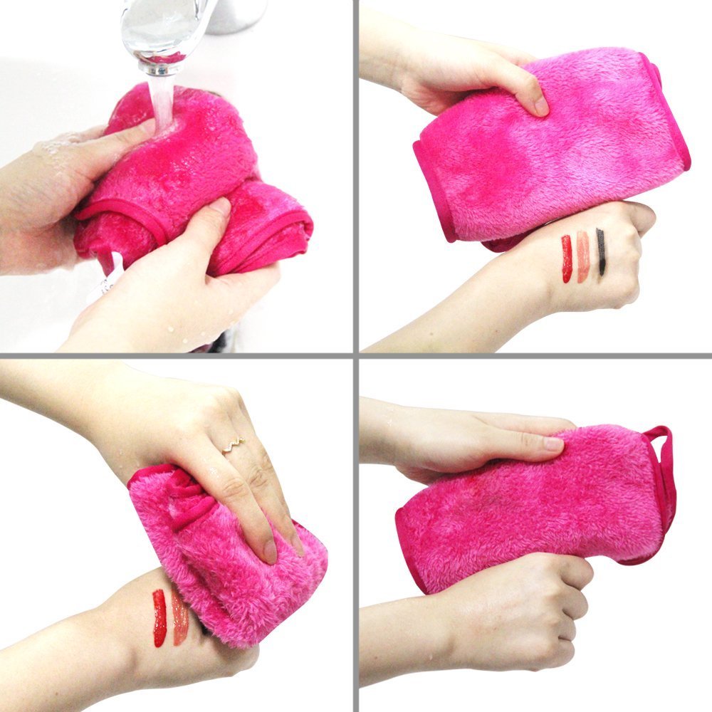 Lifaith Microfiber Makeup Removal Cloths Ultra Soft Facial Cloths, Pack Of 3, 12 x 12-Inch, Dark Pink