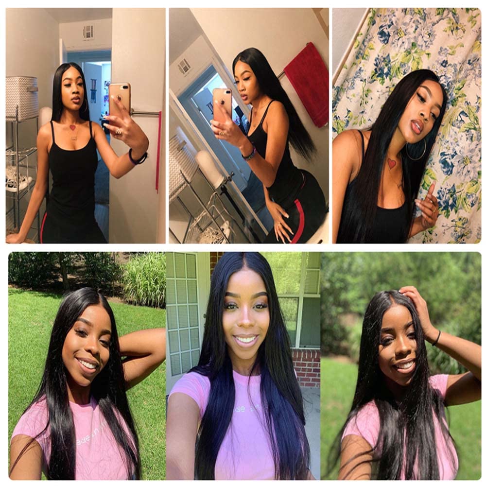 Straight Human Hair Bundles Color 1B Straight Bundles Human Hair 8a Grade Hair Weave Hair Extensions Double Weft Remy Hair Soft and Silky for Black Women (20 22 24 inch,3 Bundles)