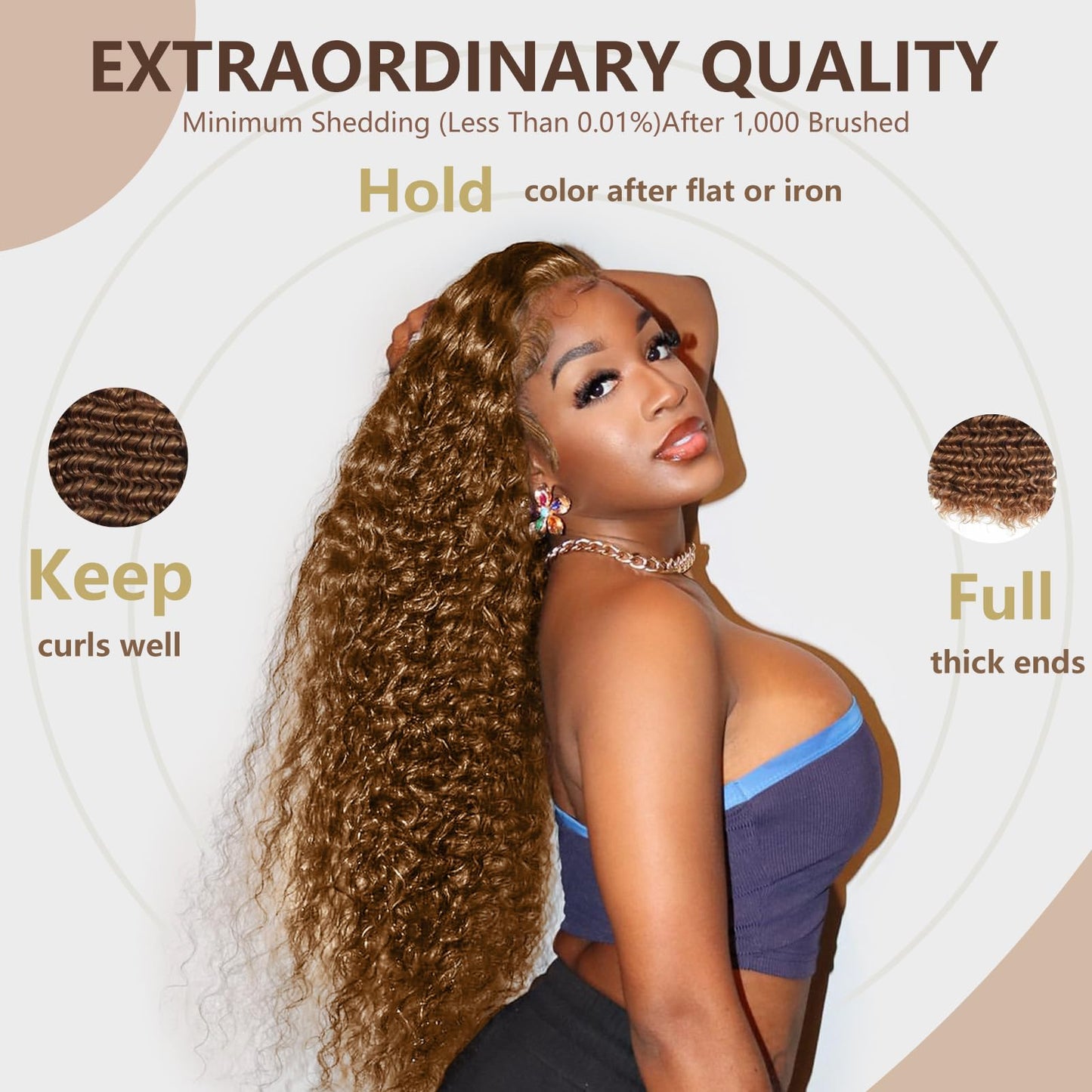 MOMOSHERO Deep Wave Human Hair Bundles Color 30 Light Auburn Curly 3 Bundles Human Hair 12 14 16 Inch, 100% Unprocessed 10A Virgin Remy Bouncy Wholesale Hair Brown Curly Sew In Hair Bundles Human Hair