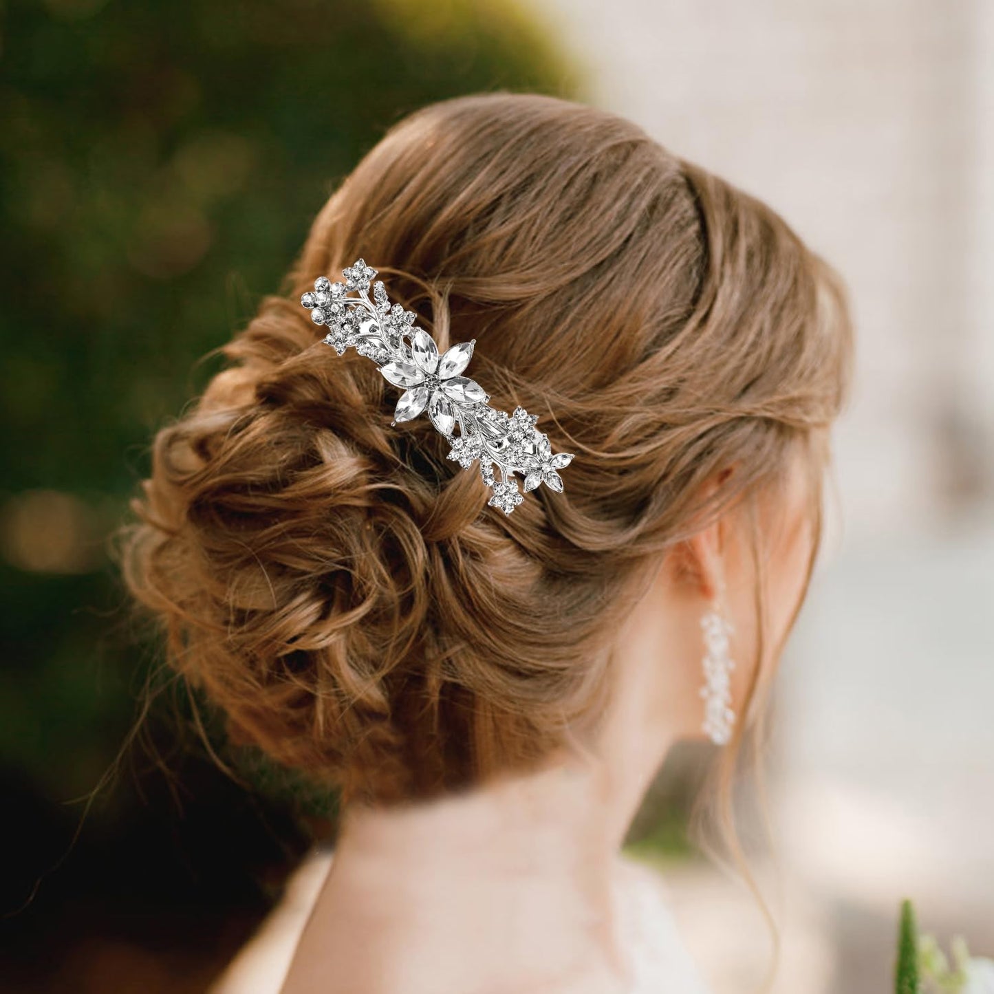 Crystal Hair Barrettes, White Rhinestone Flower Hairpins Hair Clips, Sparkly Austrian Hairgrip Hair Headwear Accessories for Women Girls