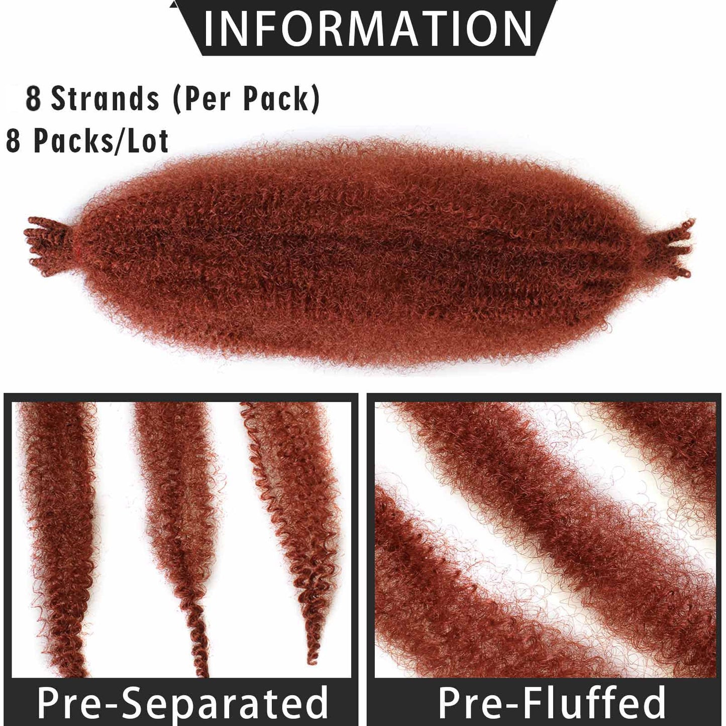ZRQ 24 Inch Pre Separated Springy Afro Twist Hair 8 Packs Marley Twist Braiding Hair for Faux Locs Crochet Hair Synthetic Protective Spring Twist Hair Extensions for Black Women (49#)