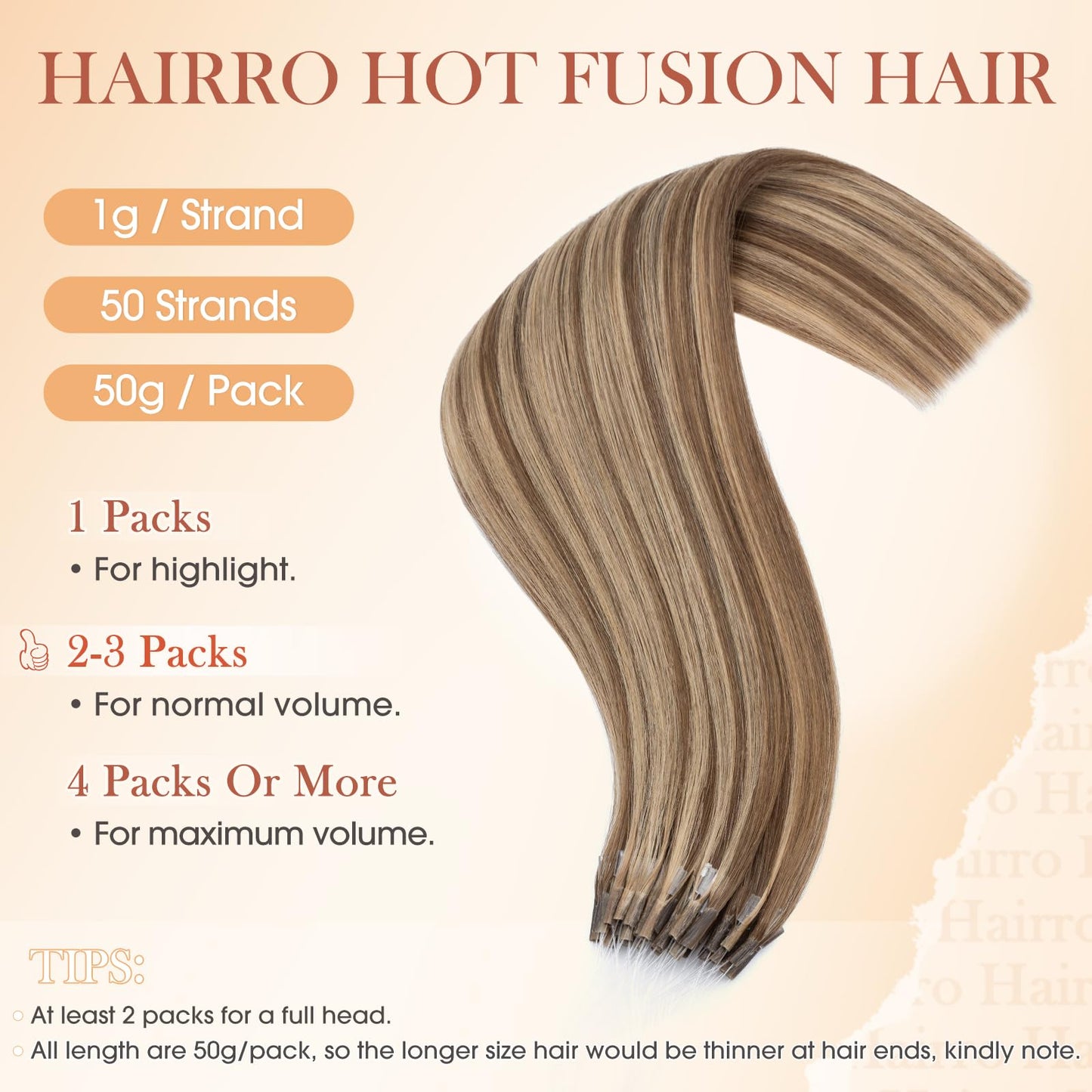 Hairro U Tip Human Hair Extensions Micro Ring Keratin Glue U-tip Hot Fusion Remy Hair Balayage Highlight Color 20 inch 50g 50 Strands #4YP27 Medium Brown Mixed with Dark Blonde