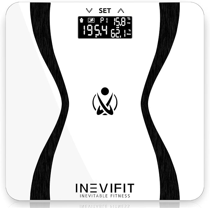 INEVIFIT Body-Analyzer Scale, Highly Accurate Digital Bathroom Body Composition Analyzer, Measures Weight, Body Fat, Water, Muscle & Bone Mass for 10 Users. Includes Batteries