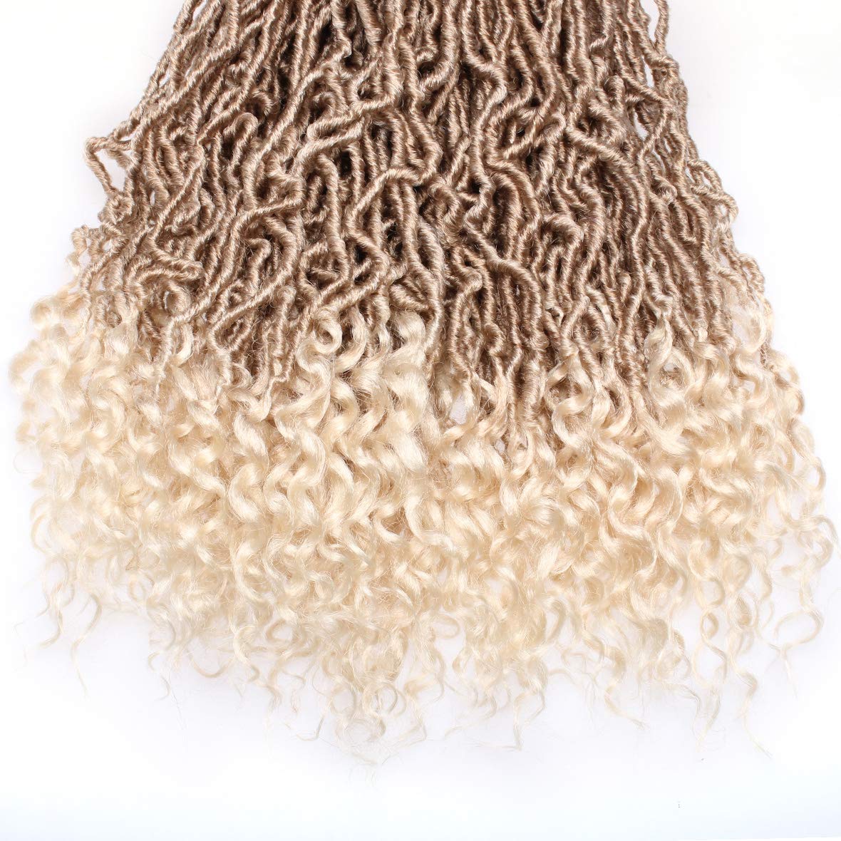 Leeven 24 Inch Goddess New Faux Locs Crochet Hair Ombre Blonde 2 Packs Long Soft Locs Crochet Braids Hair With Curly Ends Synthetic Bohemian Locs Braiding Hair for Women 12 Strands/Pack