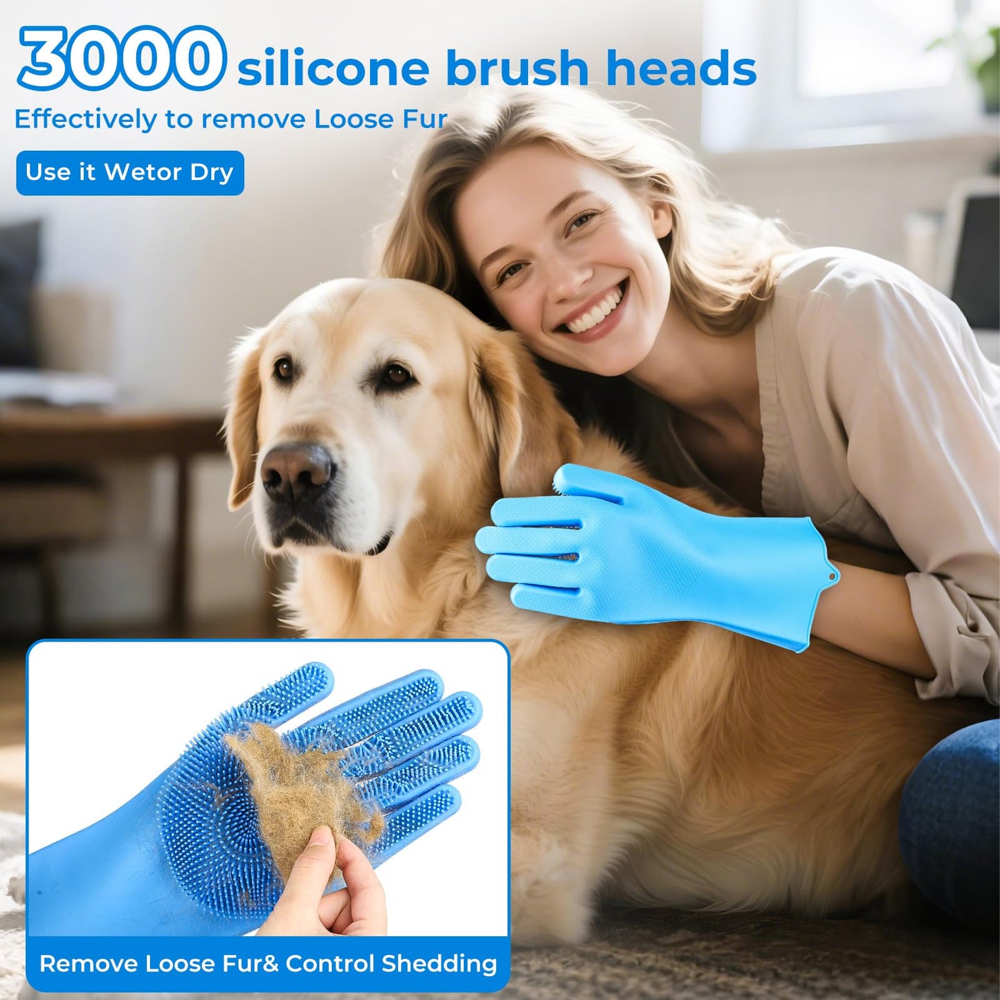 IDQQUQQ 2pcs dog washing gloves and dog bath brush, 2-in-1 pet shower set | Suitable for dogs, cats, bath massage, and pet grooming