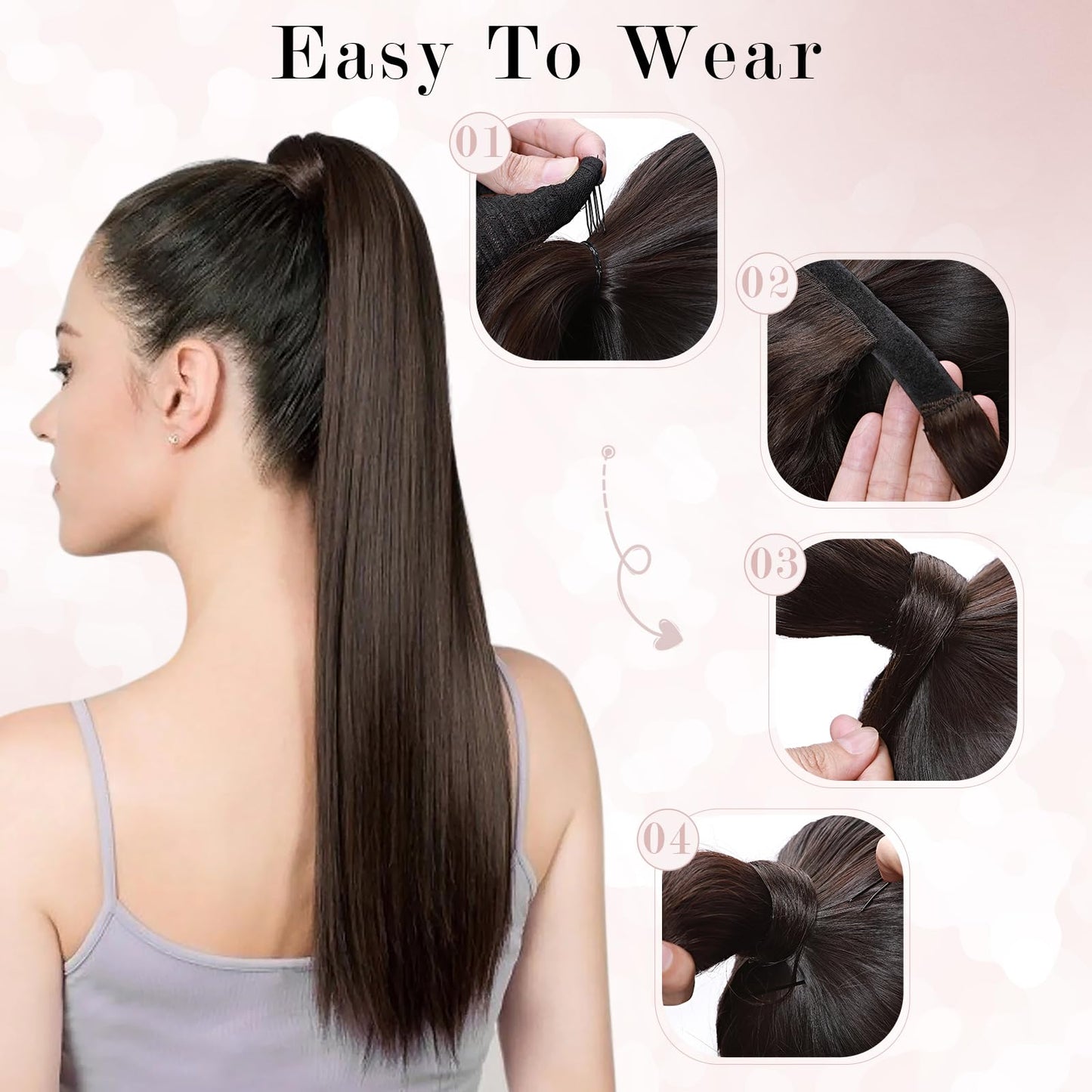 SEGO Pro Ponytail Extensions Human Hair Long Ponytail Hair Extensions with Magic Paste Wrap Around Clip in Ponytail Extensions Real Human Hair,16inch #18P613 Gold Blonde Mixed Bleach Blonde,80g