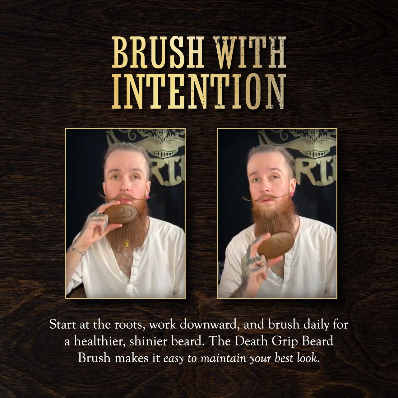 Death Grip Beard Brush and Comb (Beard Brush Military Style Oval Wooden Death Grip)