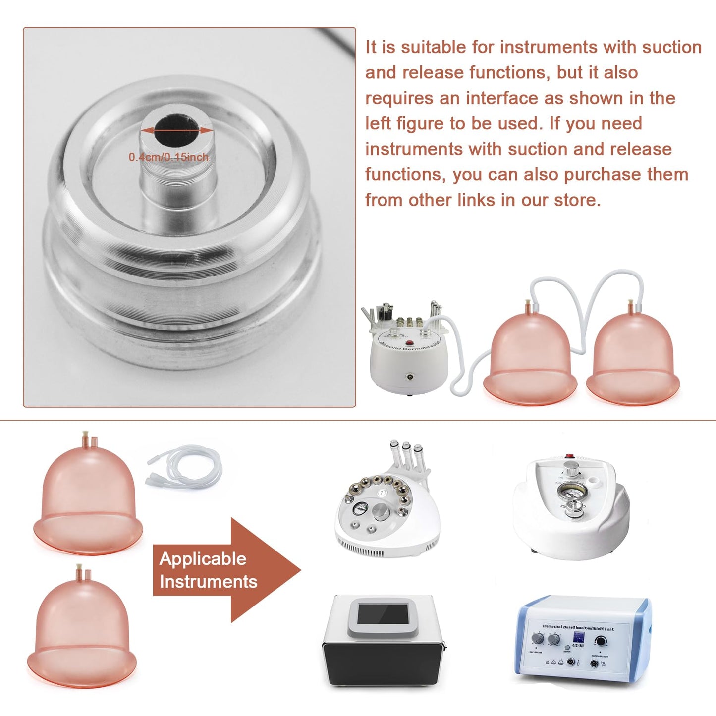 Elitzia Vacuum Cups for Butt Lifting 3000ML/101Fl.oz Vacuum Cupping Machine Accessories Extra-Large Buttocks 9.05inch bottom diameter 6.69inch height 1 Pair ETHX005 (Peach)