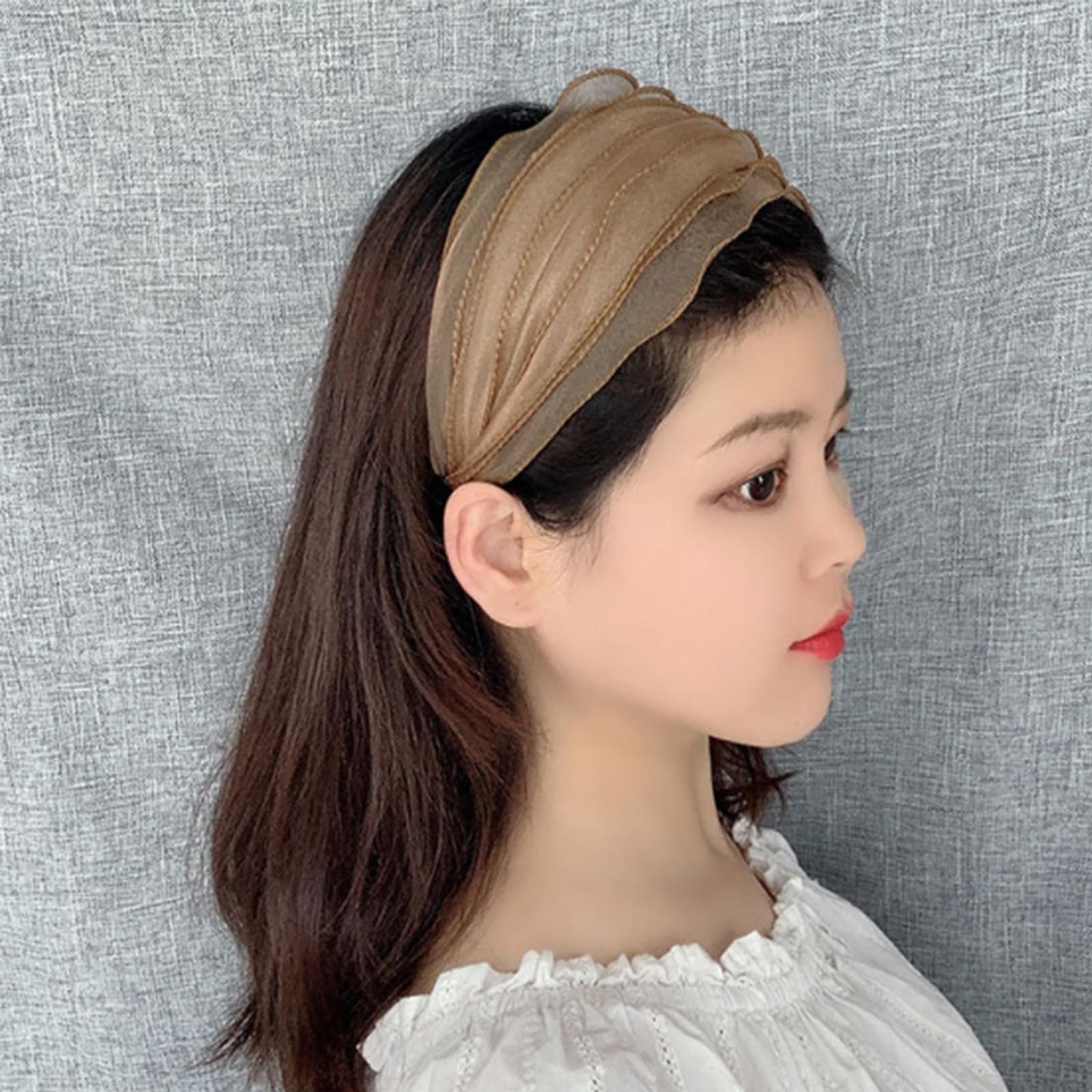 Wide Lace Headbands for Women, 4Pcs Solid Color Headband Cute Hair Hoop Vintage Knotted Hair Band with Teeth Girls Headwrap Fashion Hair Accessories (Solid Color-black,gray,khaki,coffee, Large)