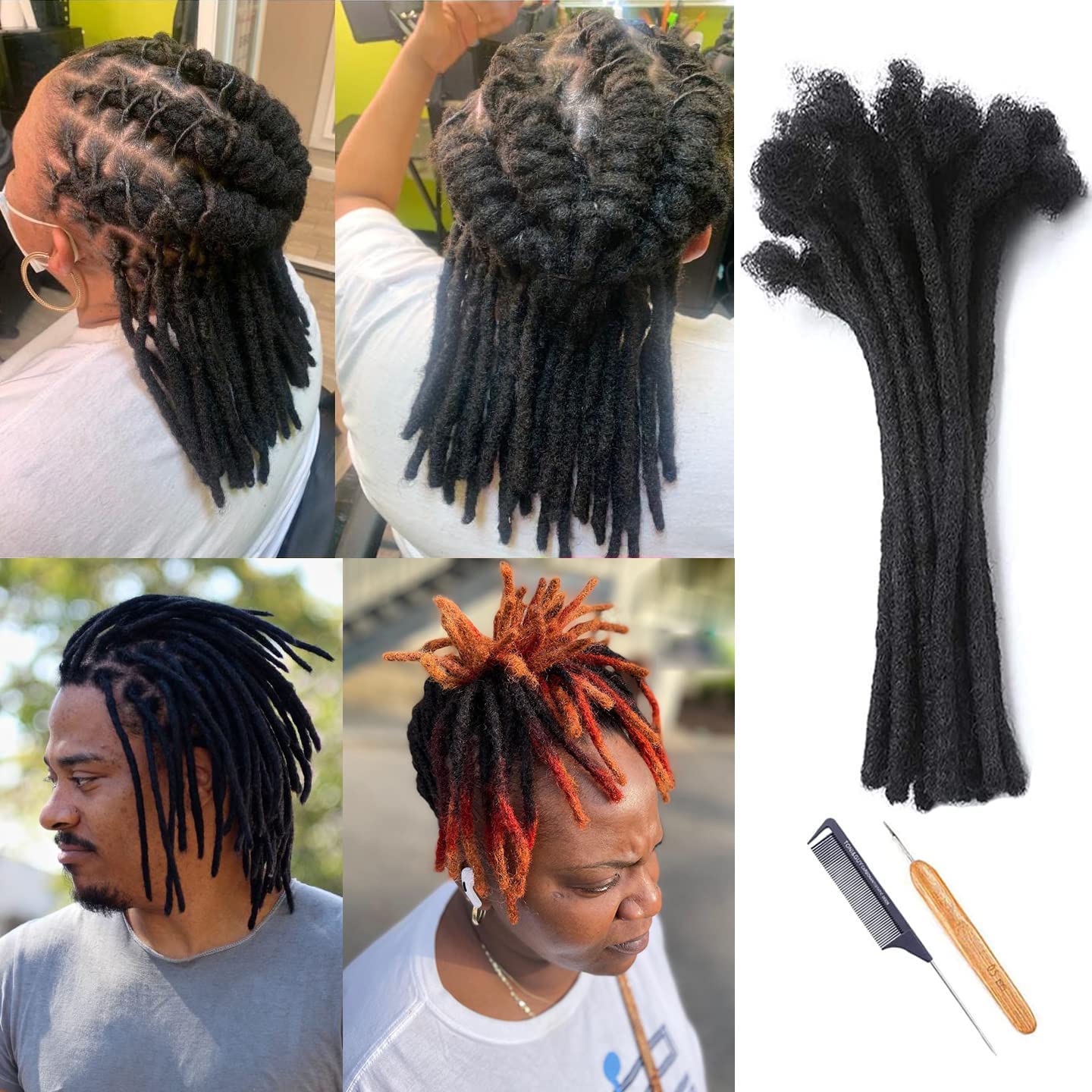 Loc Extensions Human Hair 0.6 cm Dreadlock Extensions Human Hair Dread Extensions Dread Lock Hair Extensions For Men Women 6 Inch 60 Strands 100% Real Human Hair Locs Handmade Permanent Locs