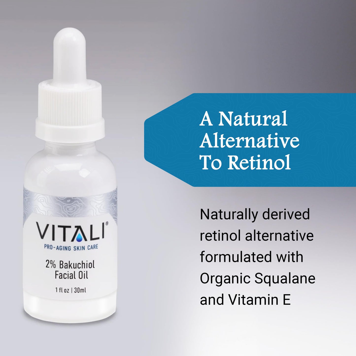Vitali Premium 2% Bakuchiol Facial Oil: Premium Natural Retinol Alternative for Age and Wrinkle Reduction, and Soothing Irritated Skin, Boosts Copper Peptide Absorption- 1 fl. oz.