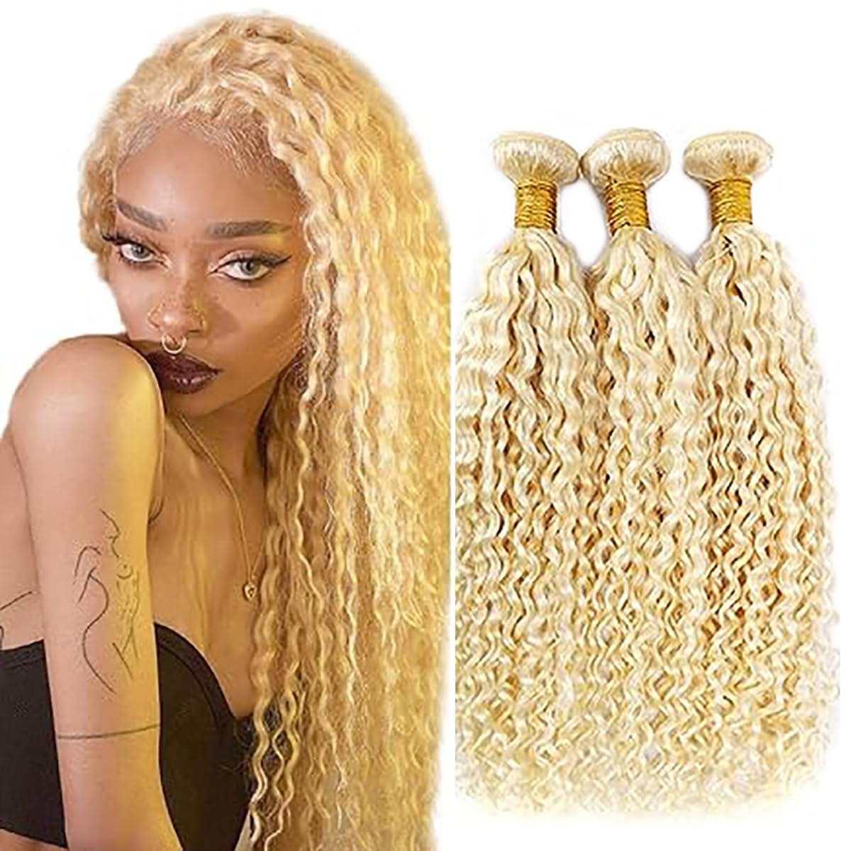HeioWuio #613 Curly Wave Brazilian Human Hair 3 Bundles Blonde Hair Weaves Grade 8A Unprocessed Virgin Hair Bundle 18 20 22 Inch