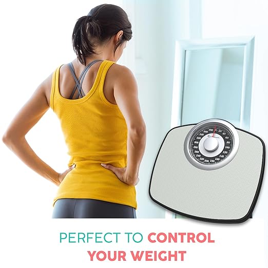 Adamson A25 Scales for Body Weight - Up to 400 LB - 5.3" Dial on 12.4" x 10.2" Platform - Anti-Skid Rubber Surface - High Precision Bathroom Scale Analog - Durable with 20-Year Assurance - Grey