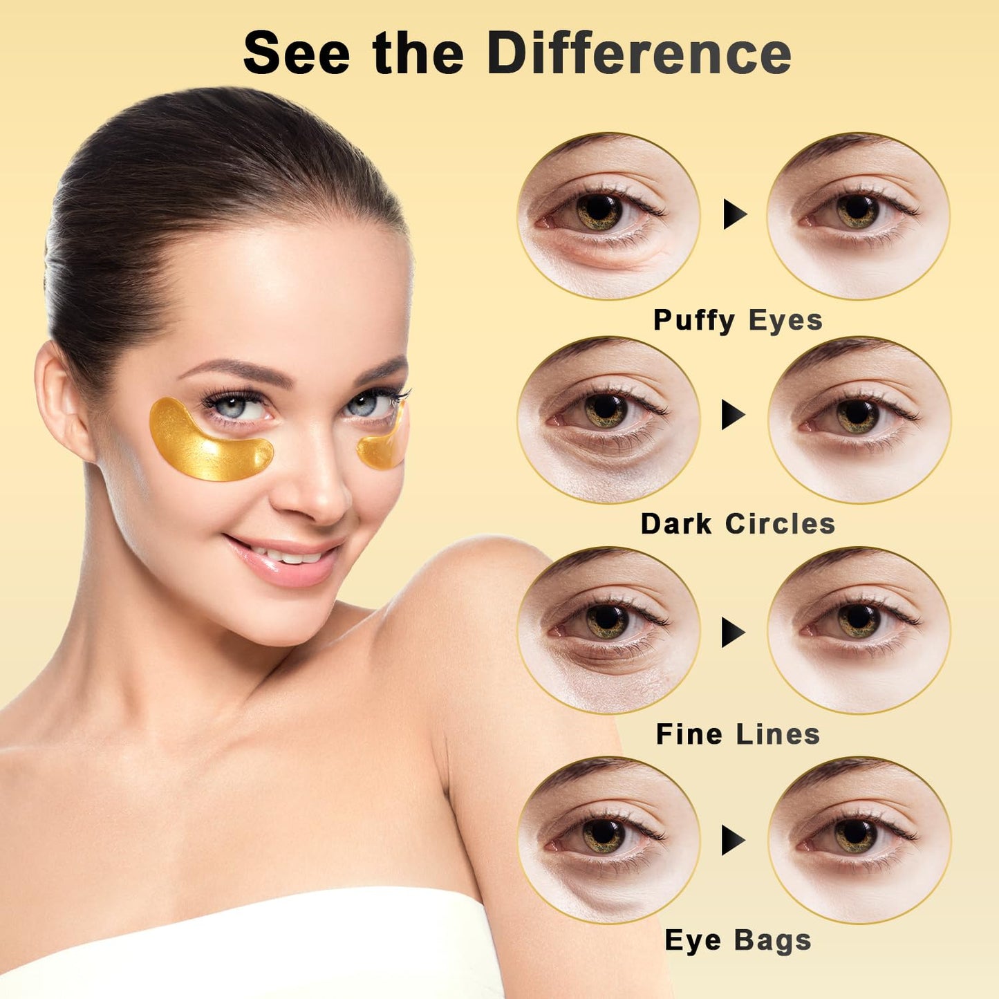 Tibobo Under Eye Patches (24 Pairs) - 24K Gold Eye Masks Enriched with Abundant Collagen | Diminish Dark Circles and Puffiness | Anti-Aging, Smooth Fine Line, Nourish Skin - Christmas Gifts for Women