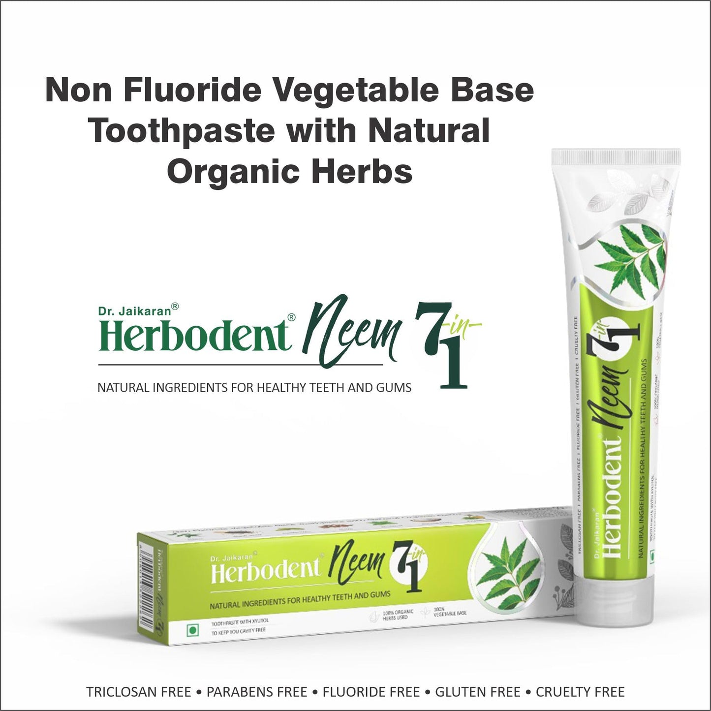 Herbodent® NEEM 7 in 1 Toothpaste-Organic Herbs-Neem, Black Seed & Xylitol for Anti Cavity-Cardamom & Mint for Taste & Freshness-Baking Soda for Excellent Cleaning-No Fluoride, No Paraben -6.53Oz (3)
