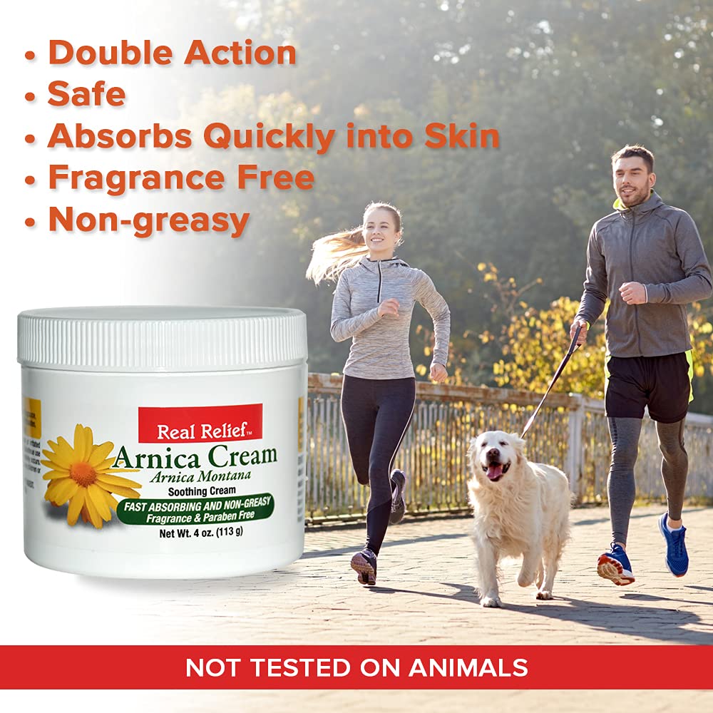 Real Relief Arnica Cream Natural, Non-Greasy, Unscented Soothing Cream for Pain Relief, 4 oz (Pack of 2)