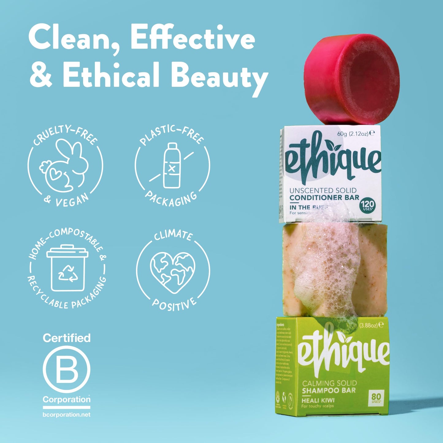 Ethique Mintasy - Refreshing Solid Shampoo Bar for Balanced to Dry & Damaged Hair - Vegan, Eco-Friendly, Plastic-Free, Cruelty-Free, 3.88 oz (Pack of 1)