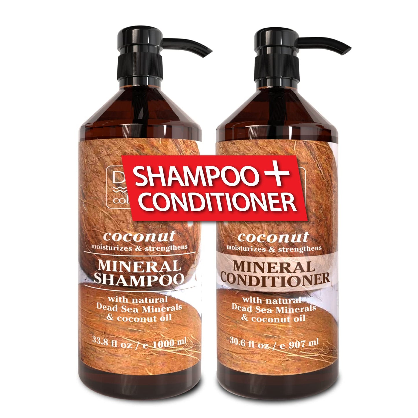 Dead Sea Collection- Coconut Body Wash - Pack of 2 (67.6 fl. oz) and Coconut Hand Soap - Pack of 2 (67.6 Fl. Oz) and Shampoo and Conditioner and Pack of 2 (67.6 fl. oz) Mega BUNDLE