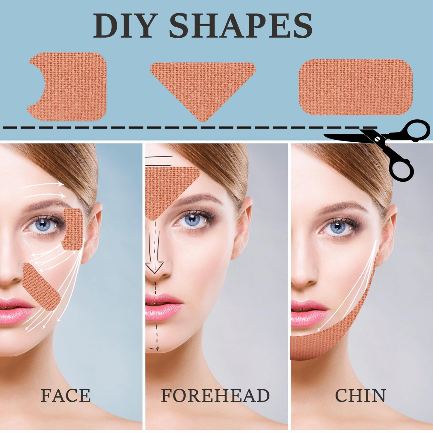 zancony 2 in 1 Face Tape, Forehead Tape for Anti Wrinkle Patches and Face Lift Tape for Full Face and Neck, Kinesiology Tape for Relaxing Facial Muscles, Hypoallergenic，5CM Wide