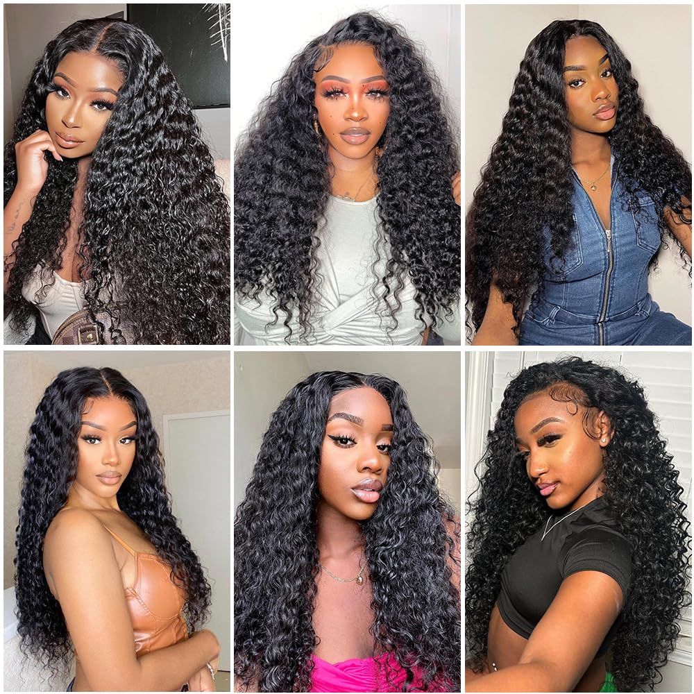 Lace Front Wigs Human Hair 13x4 HD Transparent Deep Wave Human Hair Lace Front Wigs for Women 180% Density Lace Front Wig Pre Plucked with Baby Hair Deep Curly Lace Frontal Wig Human Hair(22inch)