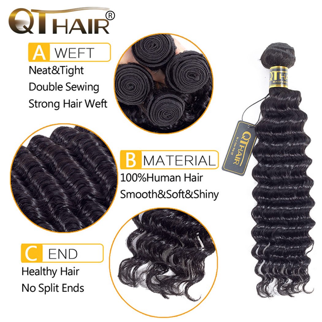 QTHAIR 14A Peruvian Loose Deep Curly Frontal with Bundles 13x4 Lace Frontal Closure with Baby Hair Free Part (16 18 20+14,Natural Black) Peruvian Deep Wave Human Hair with Ear to Ear Lace Frontal