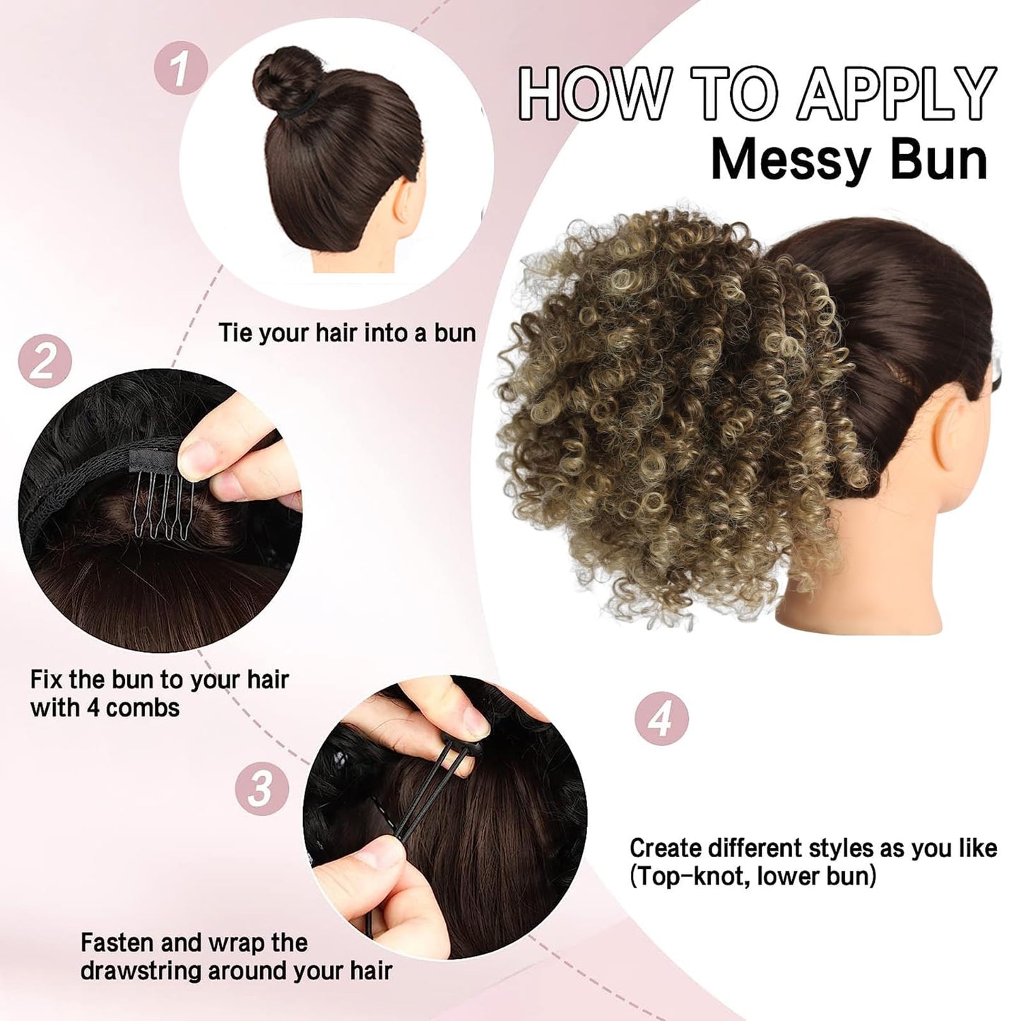 Short Gray kinky Curly Messy Bun Drawstring Ponytail for Black Women Afro Grey Ombre Curly Ponytail Extension Synthetic Messy Kinky Curly Afro Puff Drawstring Ponytail Fluffy Curly Ponytail 1B/Grey