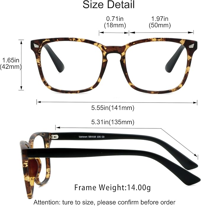 YEIN Bifocal Reading Glasses with Blue Light Blocking Lenses, Bifocal Reader for Women and Men, Vintage Square frame with Spring Hinge (+0.75/+3.25 magnification)