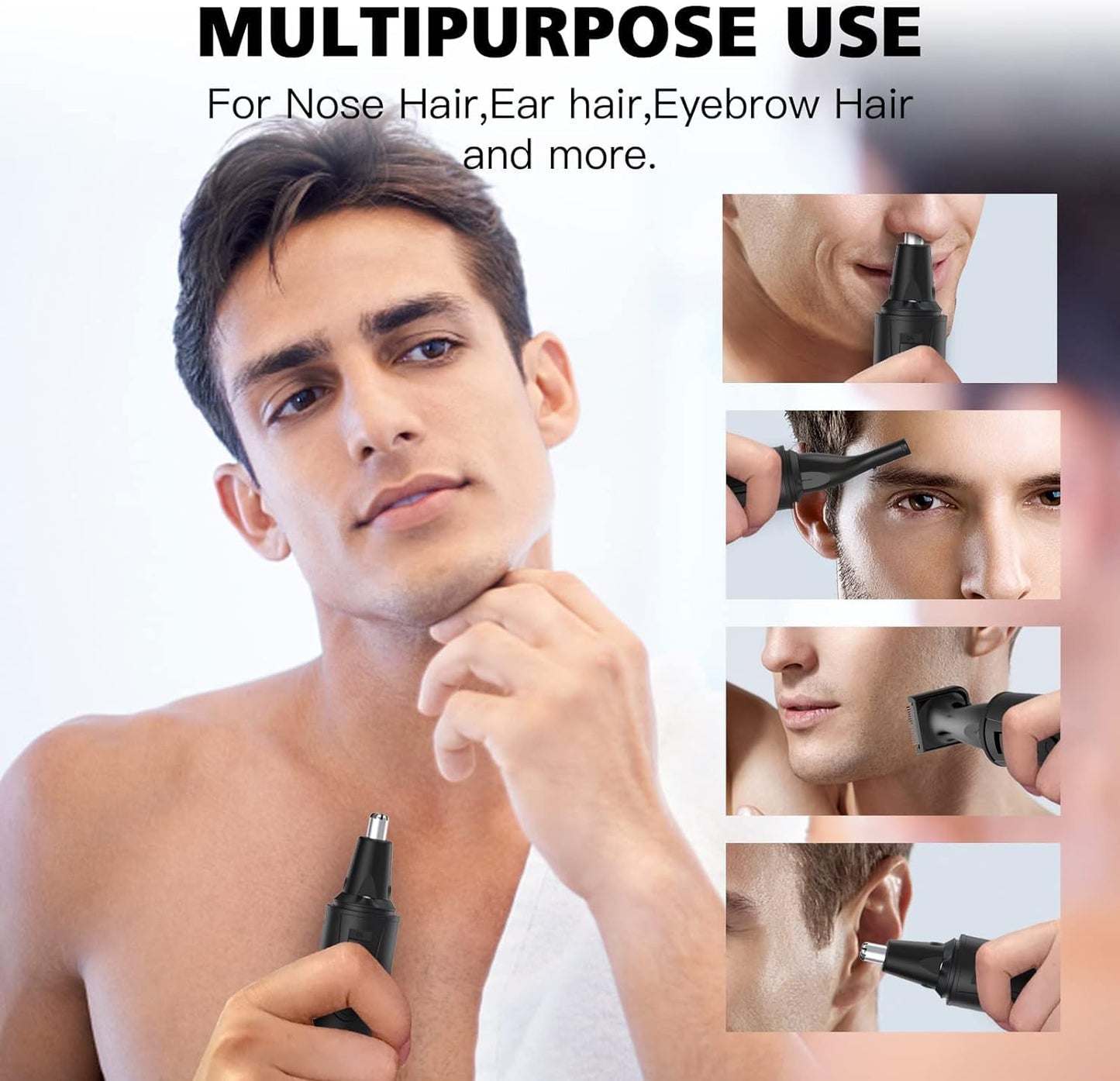 Ear and Nose Hair Trimmer-Rechargeable Nose Trimmer for Men and Women Professional Painless Nose Clipper Eyebrow & Facial Hair Trimmer-IPX7 Waterproof Dual Edge Blades for Easy Cleansing-Black