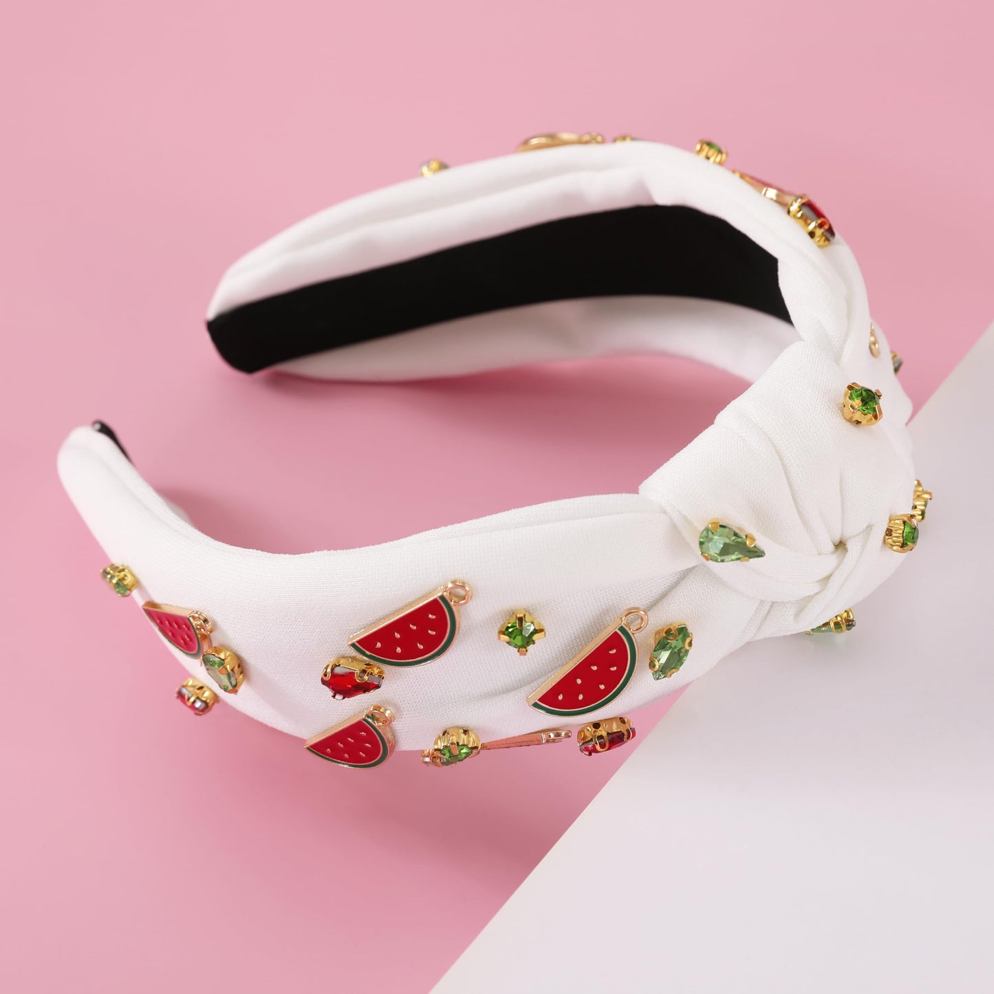 Gmmidea Watermelon Headbands for Women Summer Fruit Headband Crystal Rhinestone Top Knot Headband Cute Girls Embellished Hairband Glitter Summer Holiday Hair Accessories White