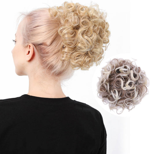 DAYCEN Messy Curly Hair Bun,Synthetic Wavy Curly Chignon For Women Girls, Drawstring Hair Bun Extension (Bleach Blonde)