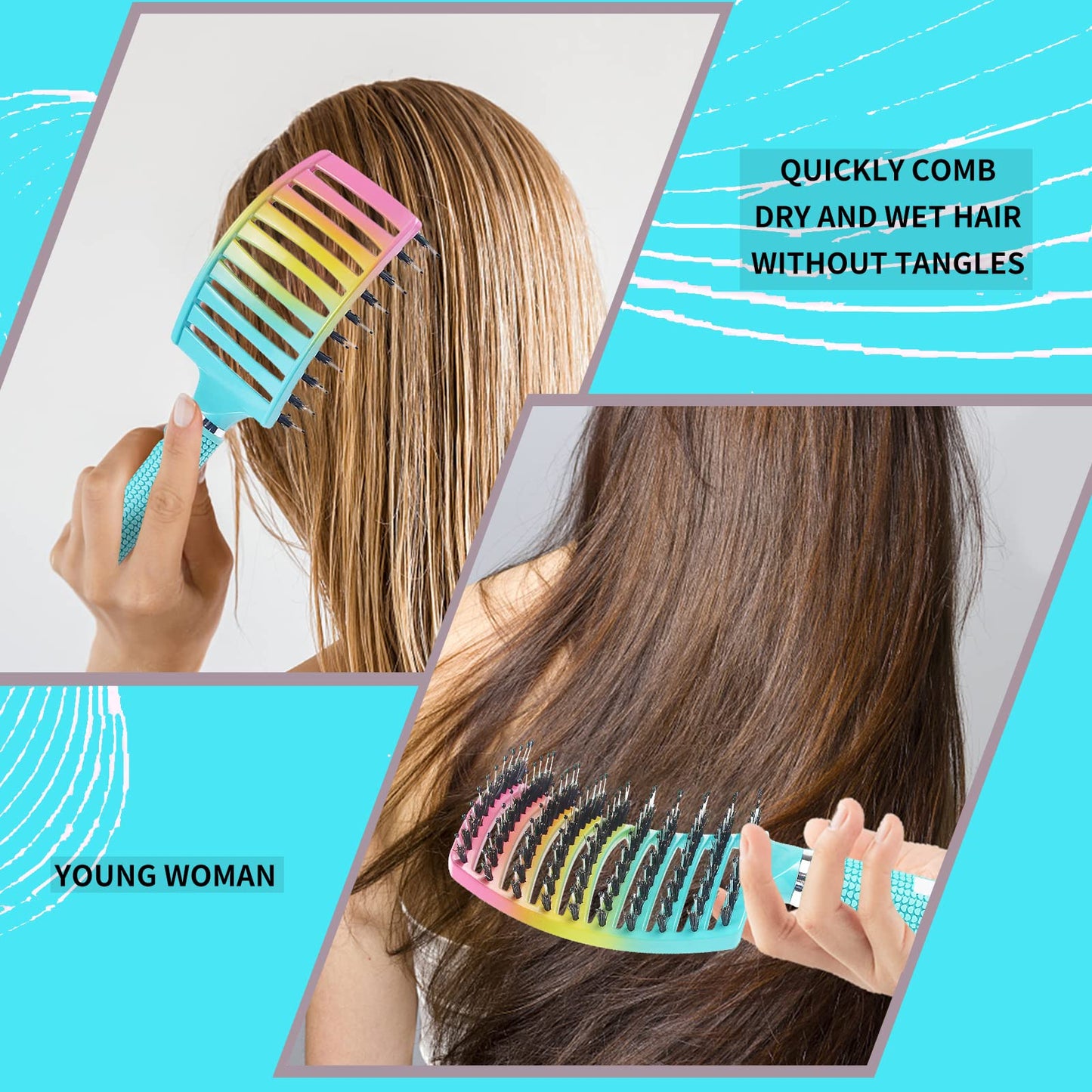 EKONAER Detangling Brush Boar Bristles Hair Brush for Adult & Kids Wet or Dry Hair,Curved and Vented Detangler Brush - Adds Shine and Makes Hair Smooth(Green)
