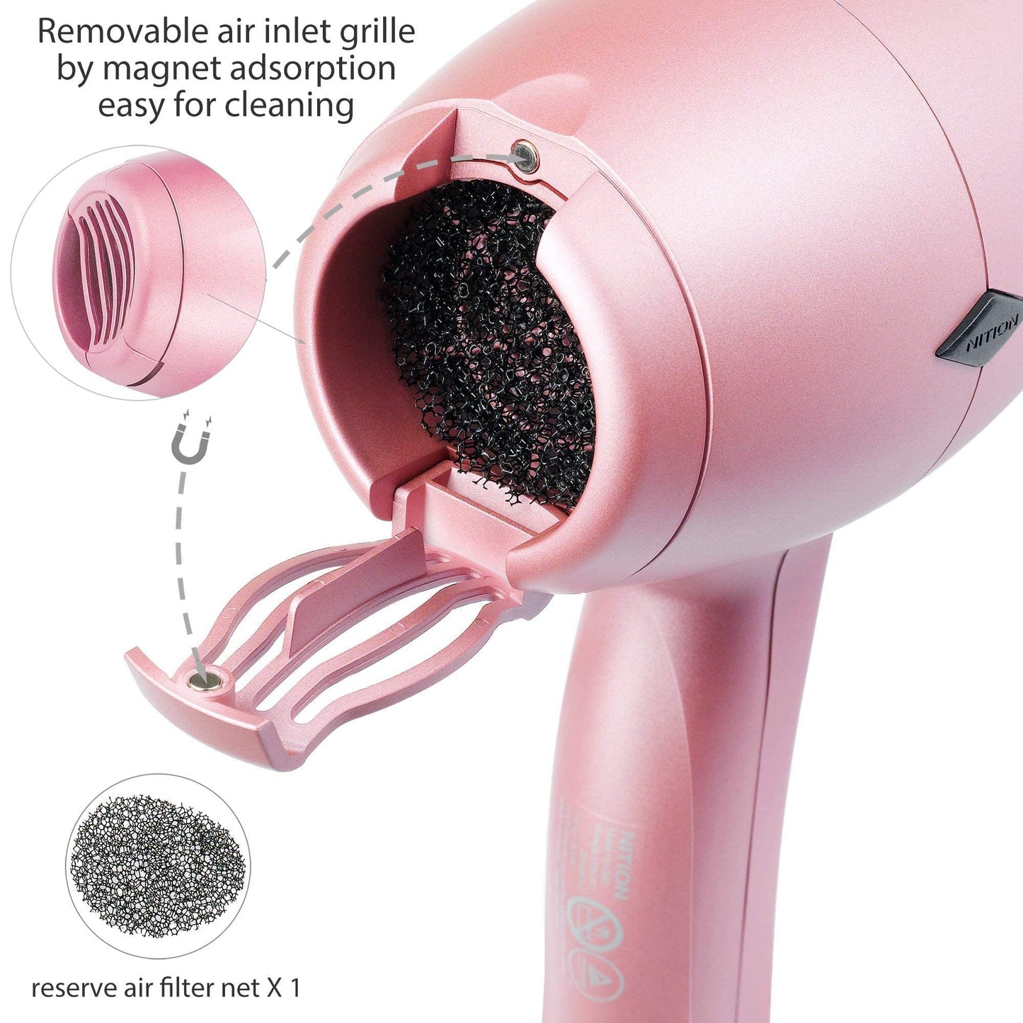 NITION Professional Salon Hair Straightener Flat Iron and Hair Dryer with 3 Attachments Diffuser/Comb Set