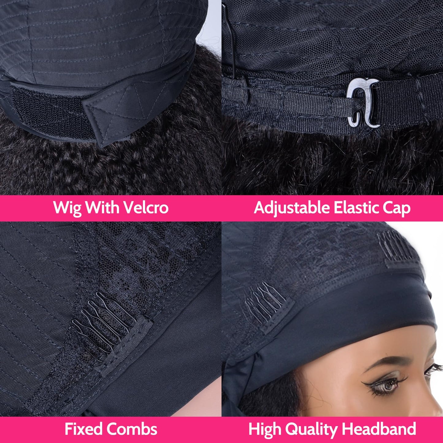 ME-U Headband Wig Human Hair Kinky Straight Guleless Wigs for Black Women Wear and Go 180% Density Yaki Straight Wig No Lace Natural Black Color 30 Inch