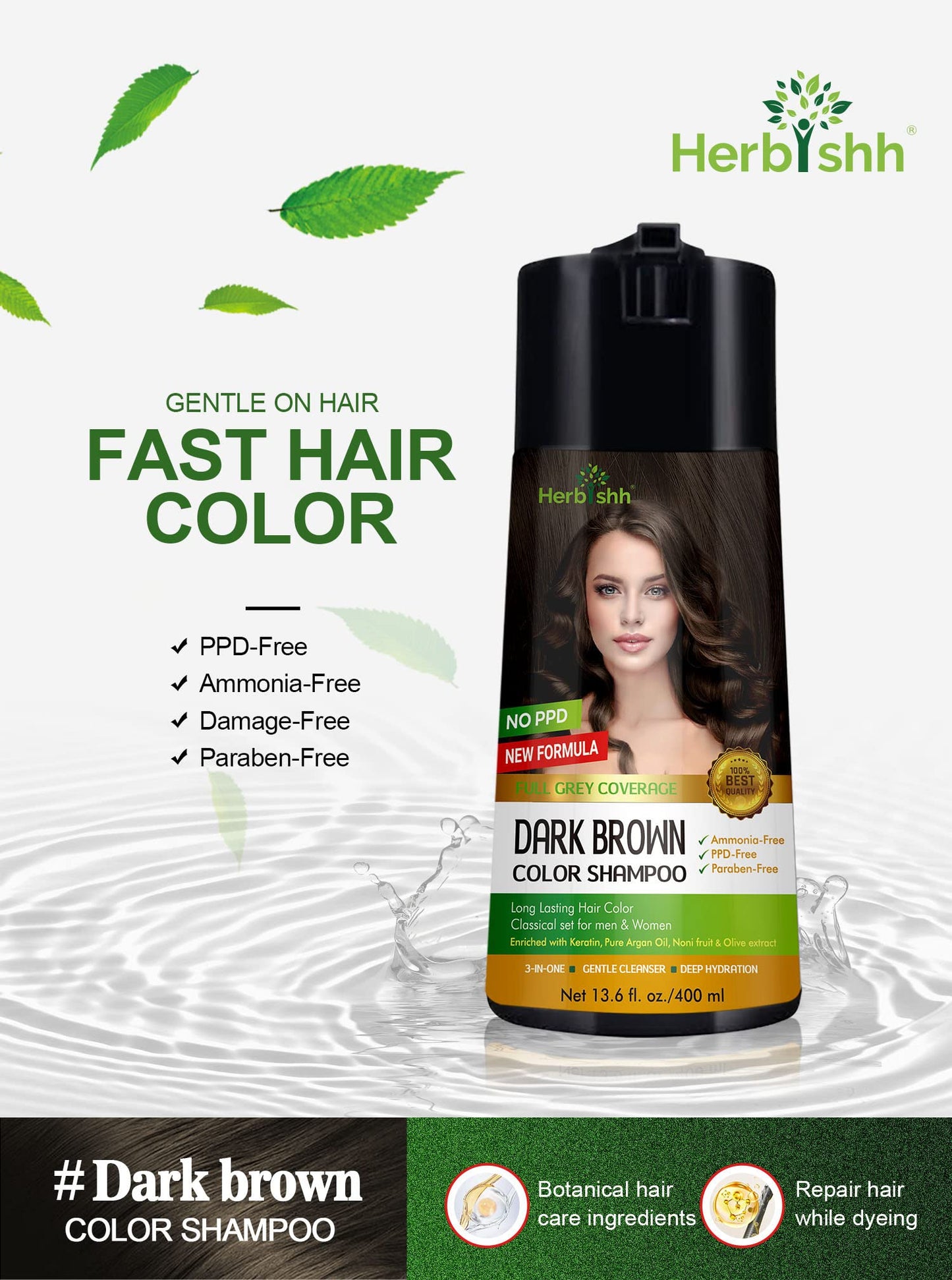 Herbishh C2 Combo (Color + Condition) with Hair Color Shampoo Dark Brown Pack of 2 (400ml) + Hair Mask 150gm - Hair Dye Shampoo for Grey Hair | Gift Set for Parents, Men and Women |