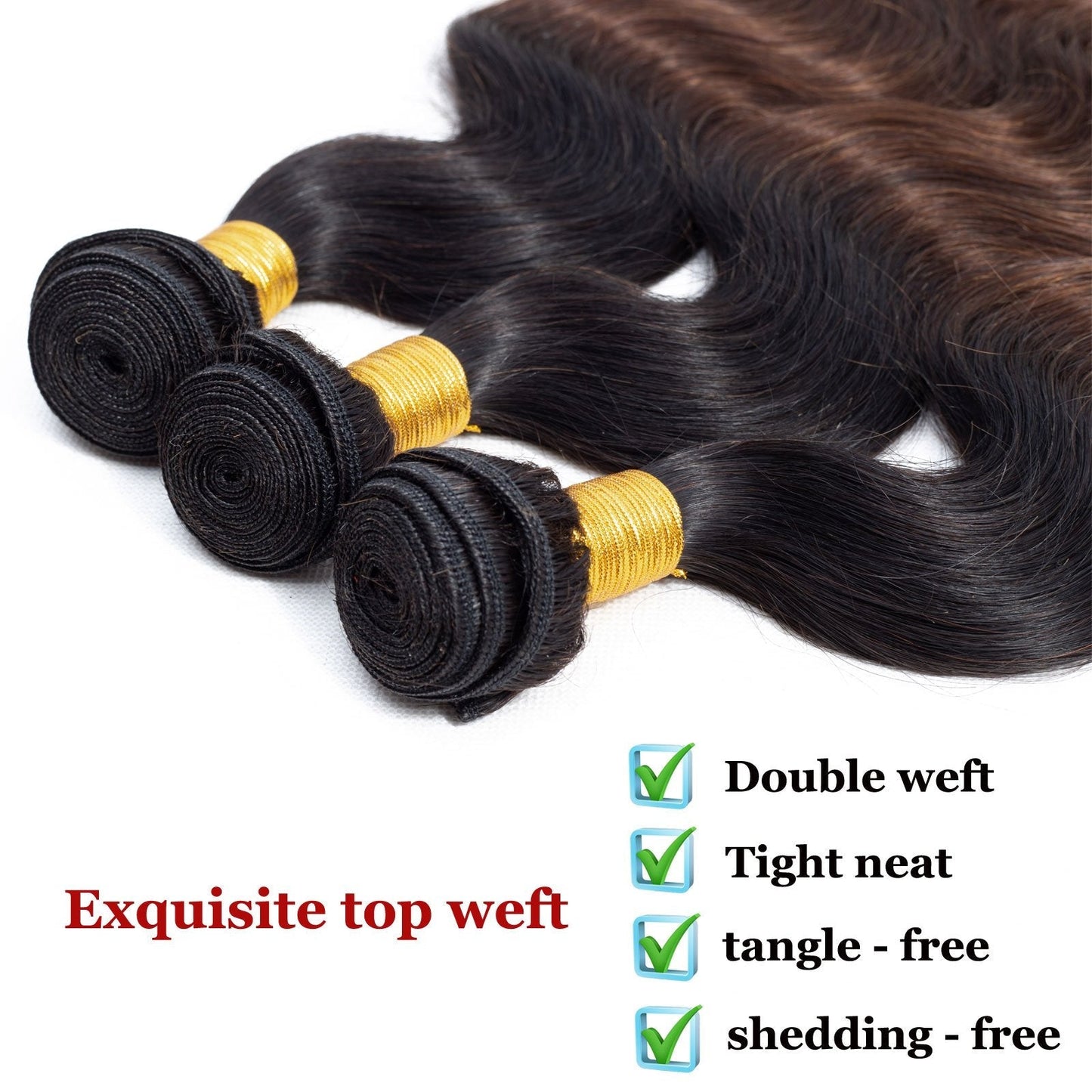DAYRISE Ombre Body Wave Bundles Brazilian Virgin Human Hair Bundles Ombre Human Hair Extensions 3 Tone Mixed 1B/4/30 Color (14 16 18) Ombre Bundles Body Wave 3 Bundles