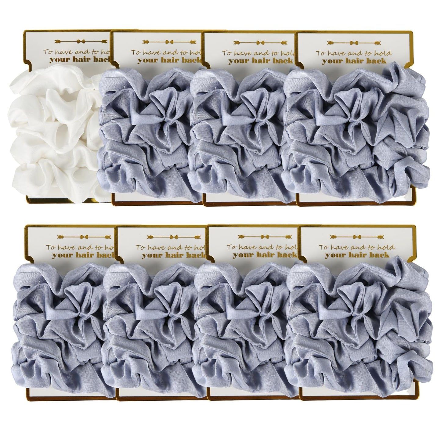 Loanzeg 40pcs Satin Bridesmaid Scrunchies Bachelorette Hair Ties Set of 8pack Bridal Shower No Damage Hairties ideas Gift for Wedding Party Favors Bridesmaid Proposal Gifts (White&Dusty Blue)