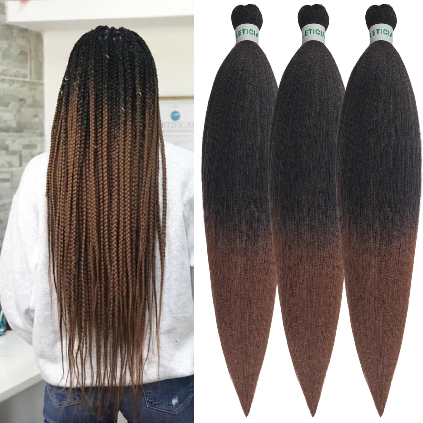 Leticia Black Brown Braiding Hair Pre Stretched Kanekalo Braiding Hair Pre stretched