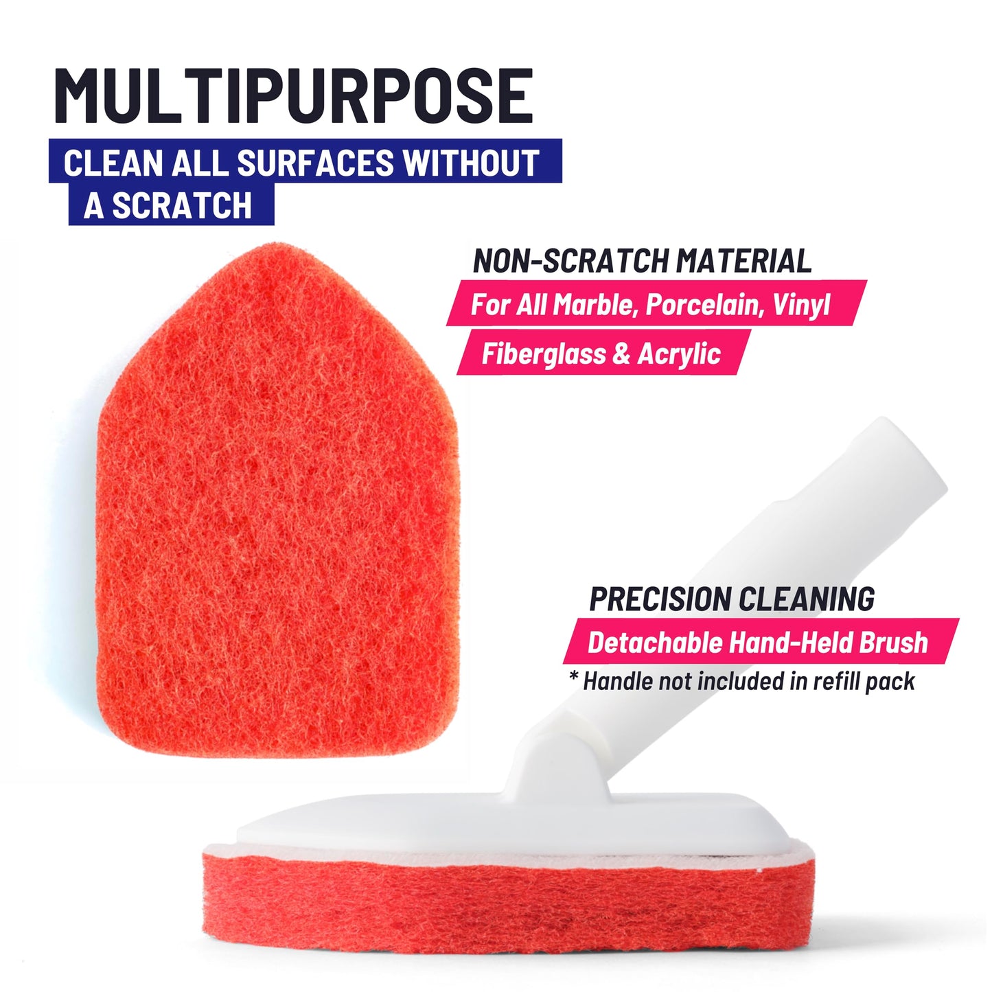 Moku Home Replacement Scrubber Refill for Extendable Tub Tile Shower Scrubber for Cleaning Non-Scratch (2X Scrubber Sponge Red)
