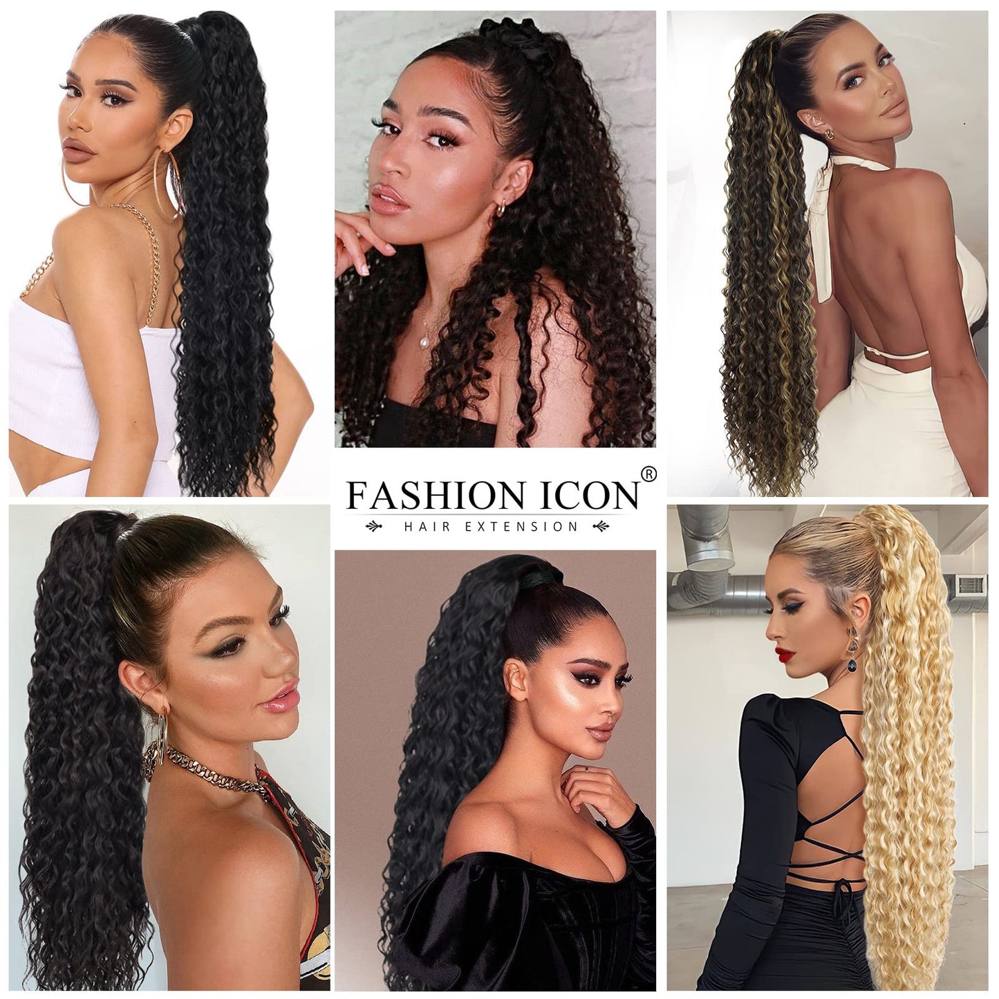 Fashion lcon 30 inch Long Drawstring Ponytail Extensions Highlights Clip in curly Ponytail Hair Extensions Natural Brown Mix Blonde Synthetic Long Drawstring ponytail for Women Blonde(#P18/613)