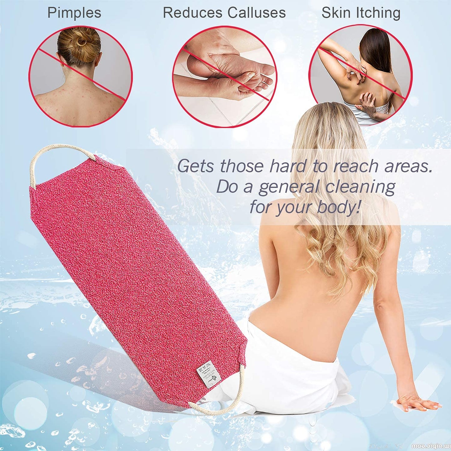 Evridwear Exfoliating Back Scrubber with Handles Two Sides for Body Shower Deep Cleans Skin Massages Invigorating Blood Circulation Men Women One Size (Pink)