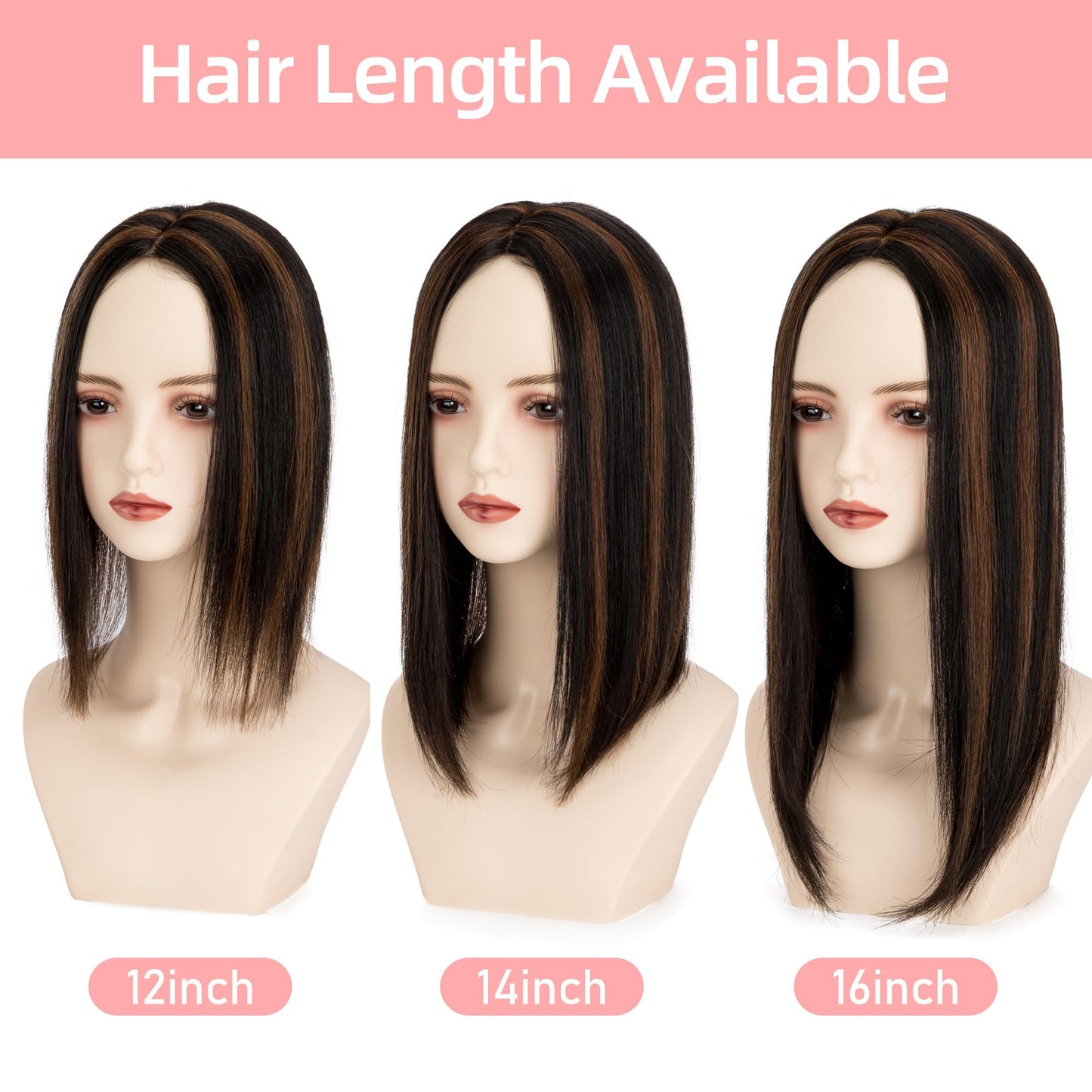 Lovenea Hair Toppers for Women Real Human Hair 14 inch Straight Human Hair Toppers with No Bangs 13X13 cm Skin Scalp Base for Thinning Hair Top Hair Pieces Remy Hair Topper (P1B/4#, 14 Inch)