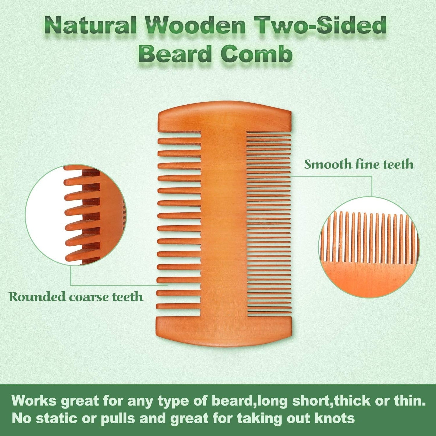 Natural Sandalwood Dual Action Beard and Mustache Comb with Leather Case (Yellow)