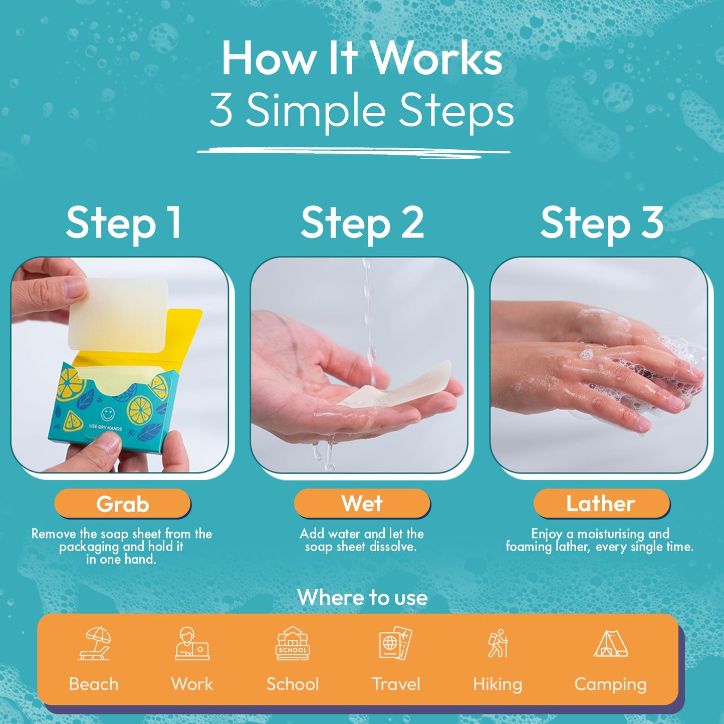 FOMIN - Antibacterial Paper Soap Sheets for Hand Washing - (200 Sheets) Unscented Portable Travel Soap Sheets, Dissolvable Camping Mini Soap, Portable Hand Soap Sheets