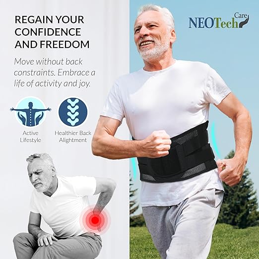 NeoTech Care Adjustable Double Pull Lumbar Brace/Lower Back Belt (Black, Size S)